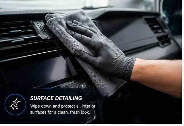 Spot and stain treatment on a fabric car seat